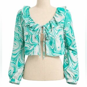 NWT Bolongaro Trevor Marble Swirl Tie-Front Crop Top